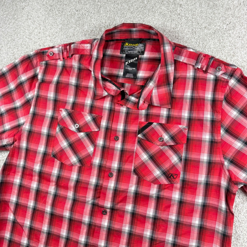 Klim Downtime Shirt Mens XL Red Plaid Short Sleeve Epaulettes Button Down